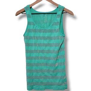 Vanity tank top womens Medium mint green stripes sparkle